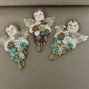 Set of Three vintage plaster like cherubs- hand painted - preloved